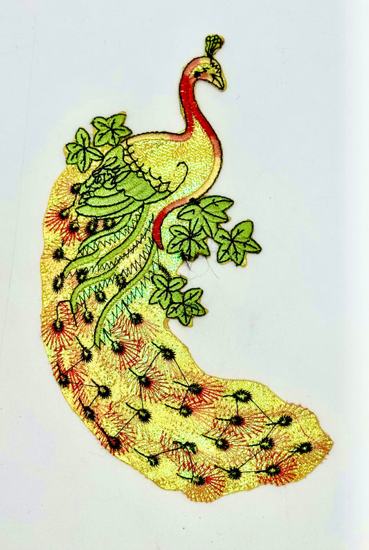 Embroidered Peacock Metallic Bright Colors - Iron-On - 7.5" x 4.75"