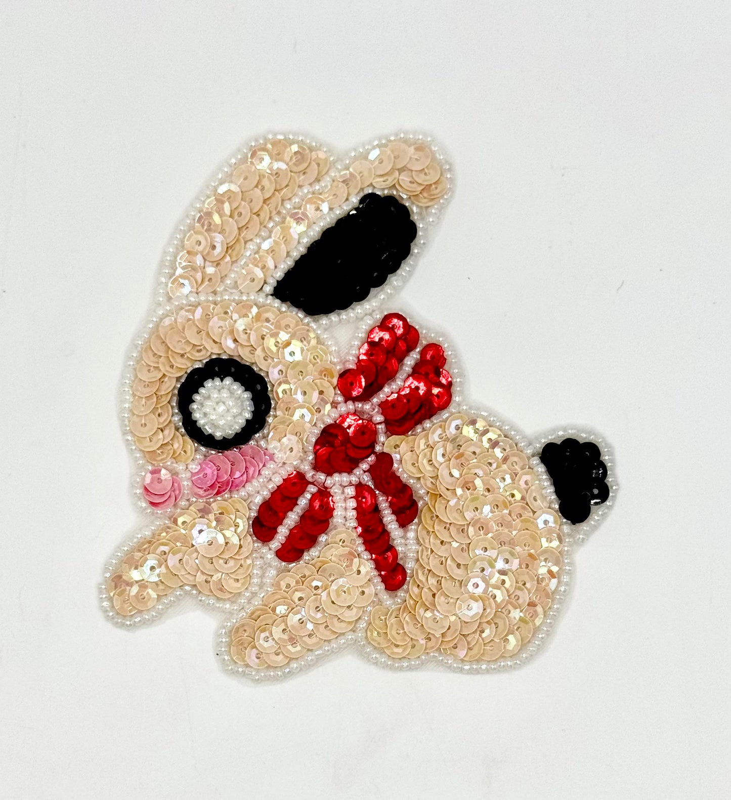 Sequin Bunny Rabbit with Red Bow - Multi-Colored Sequins and Red Bow 4" x 3.75"