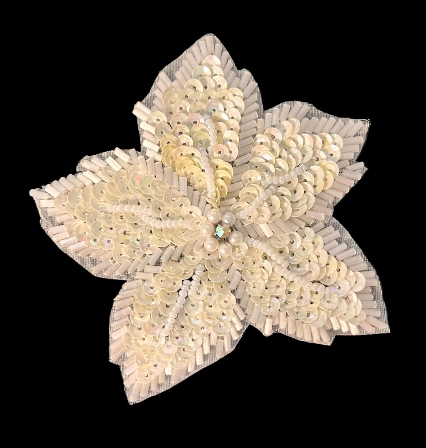 Flower with Cream Sequins and AB Rhinestones 4"