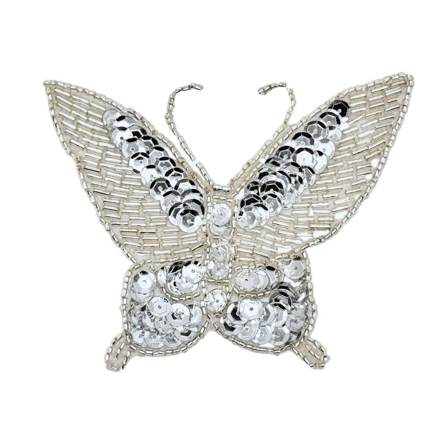 Antiqued Silver Sequined Butterfly Appliqué – Beaded Embellishment 4.25" x 3" or 3” x 2.5”