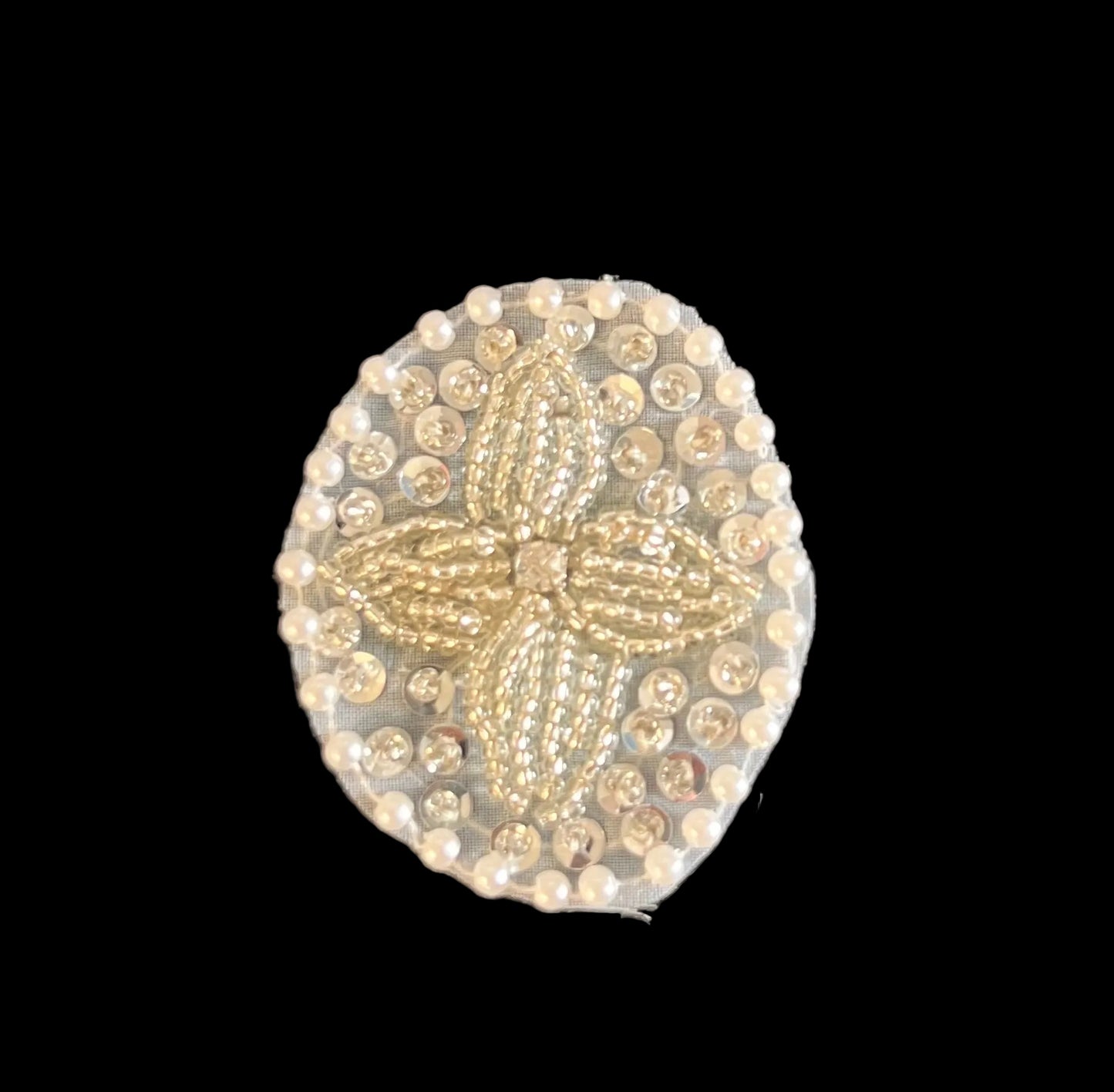 Designer Motif with with Silver Beads and Sequins Pearls and Rhinestone 2" x 1.5"