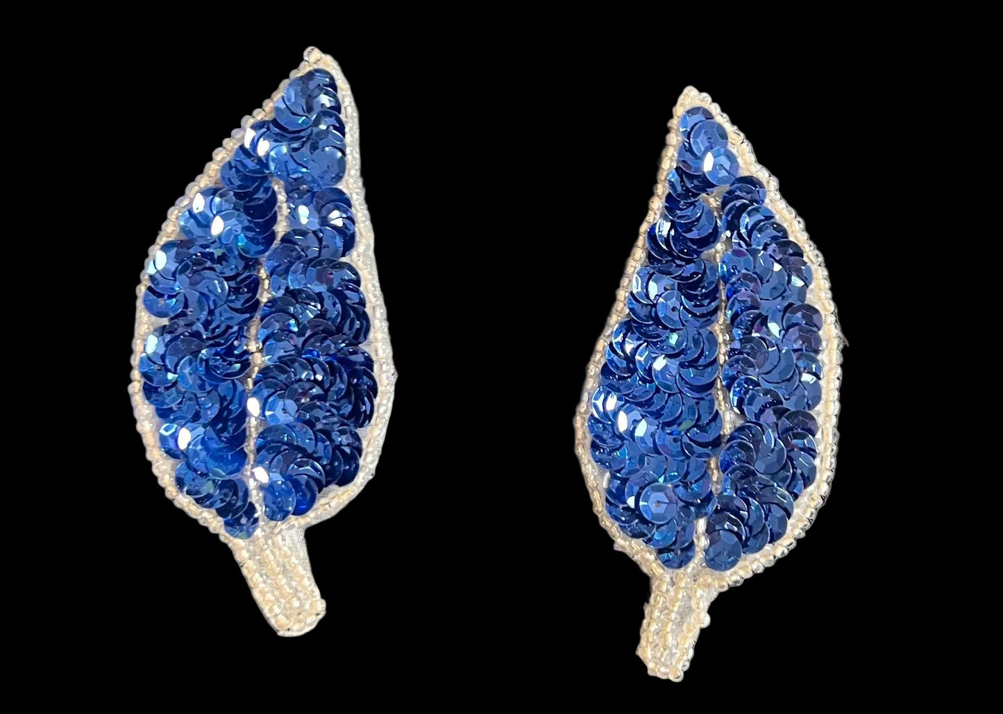 Leaf Pair with Choice of BlueBlue Sequins and Silver Beads 3.5" x 2"