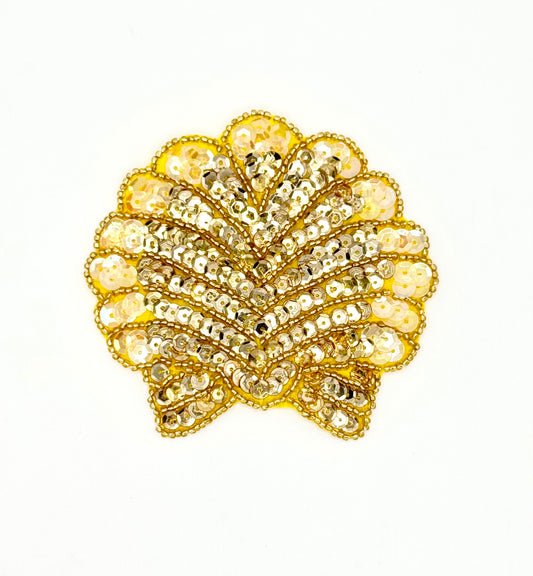 Seashell Appliqué - Gold Sequins/Beads 3.5" x 3.5"