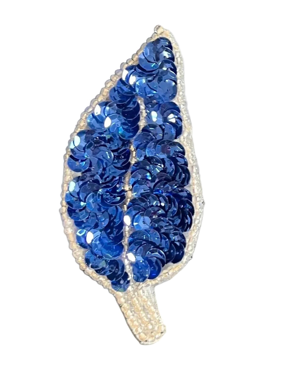 Par de hojas con opción de lentejuelas azules y abalorios plateados de 3.5" x 2"