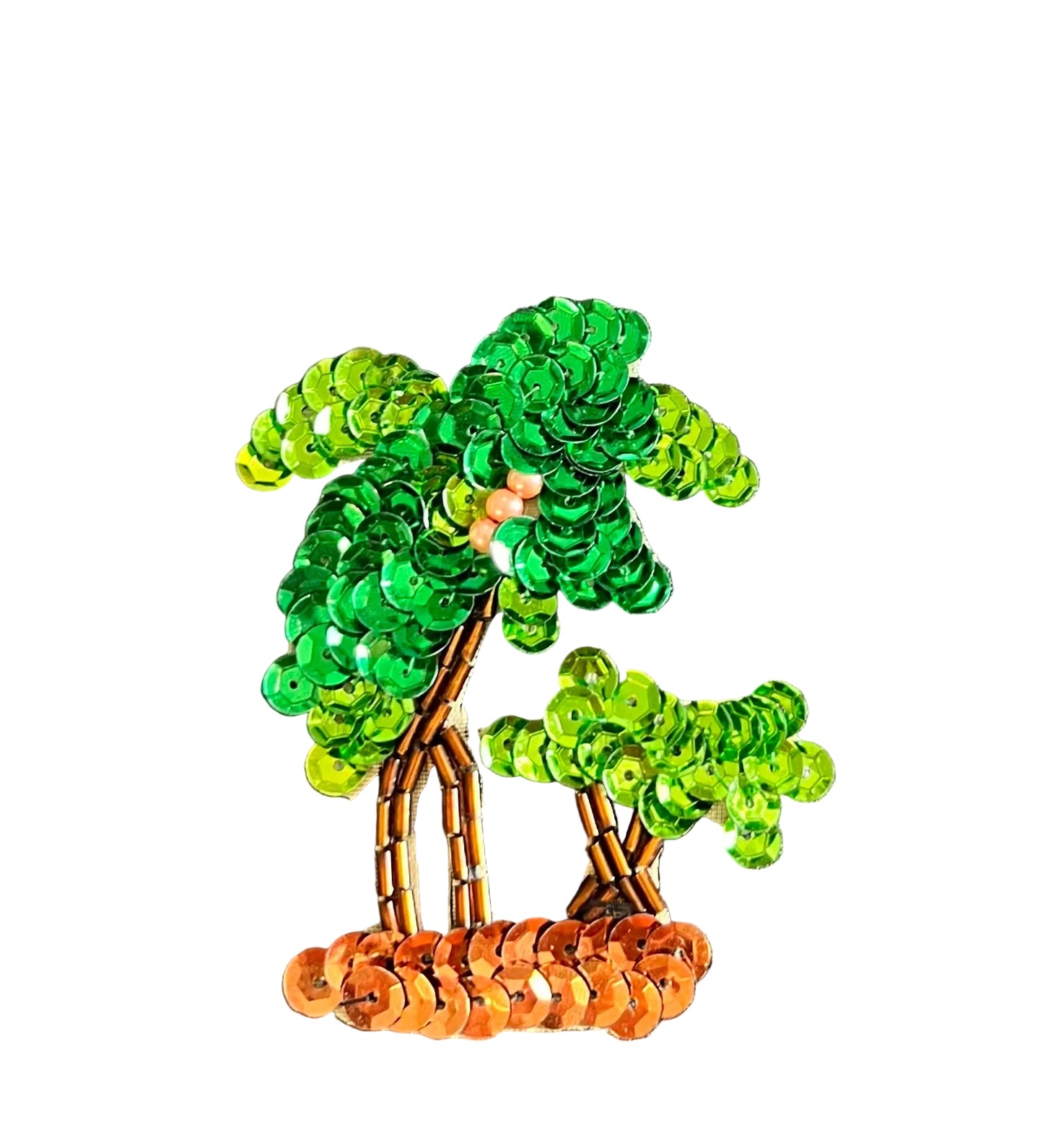 Palmeras con Lentejuelas y Cuentas Verdes y Bronce de 7.6 cm x 6.3 cm