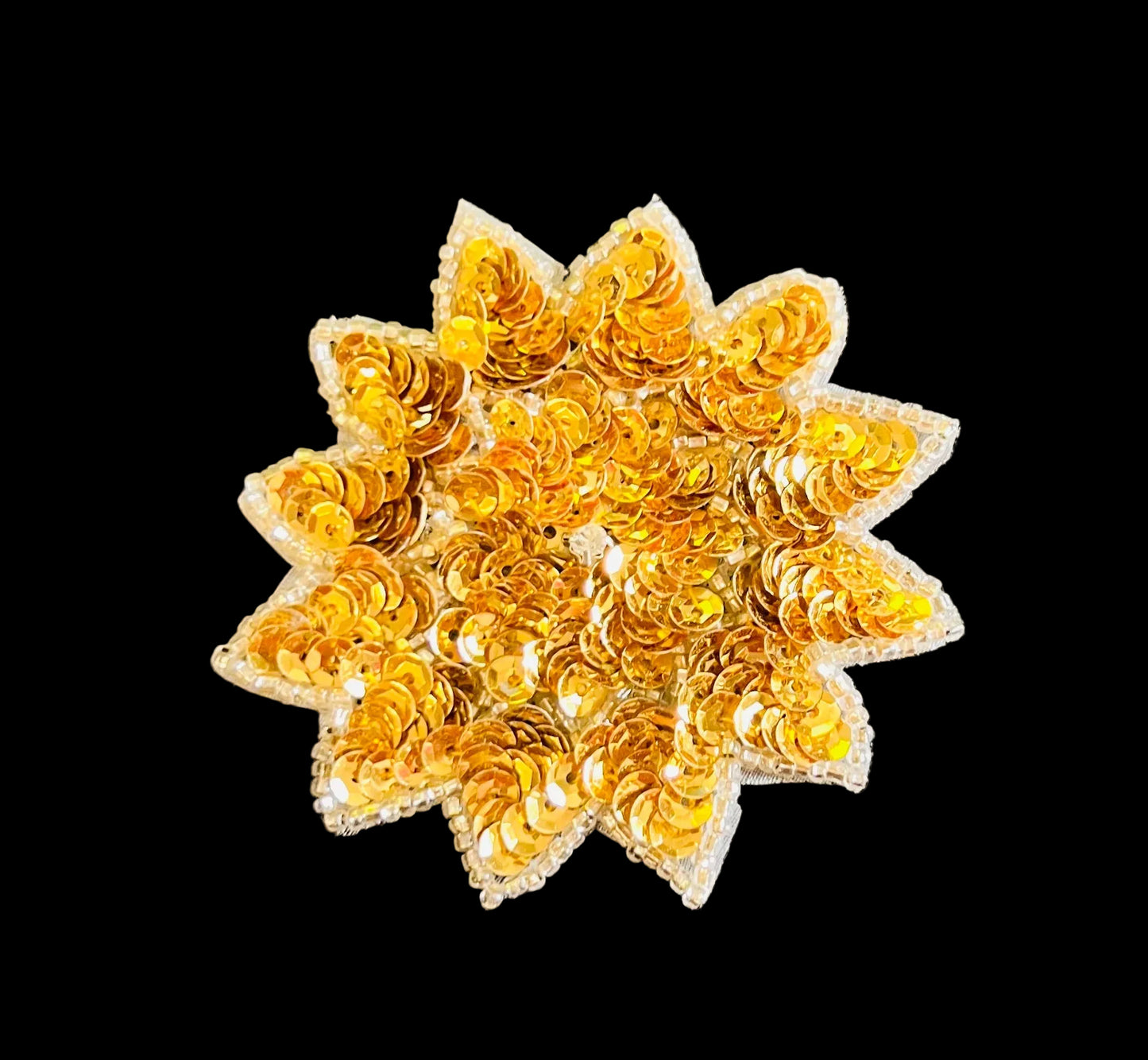 Flor - Lentejuelas Doradas con Diamantes de Imitación 3" x 3"