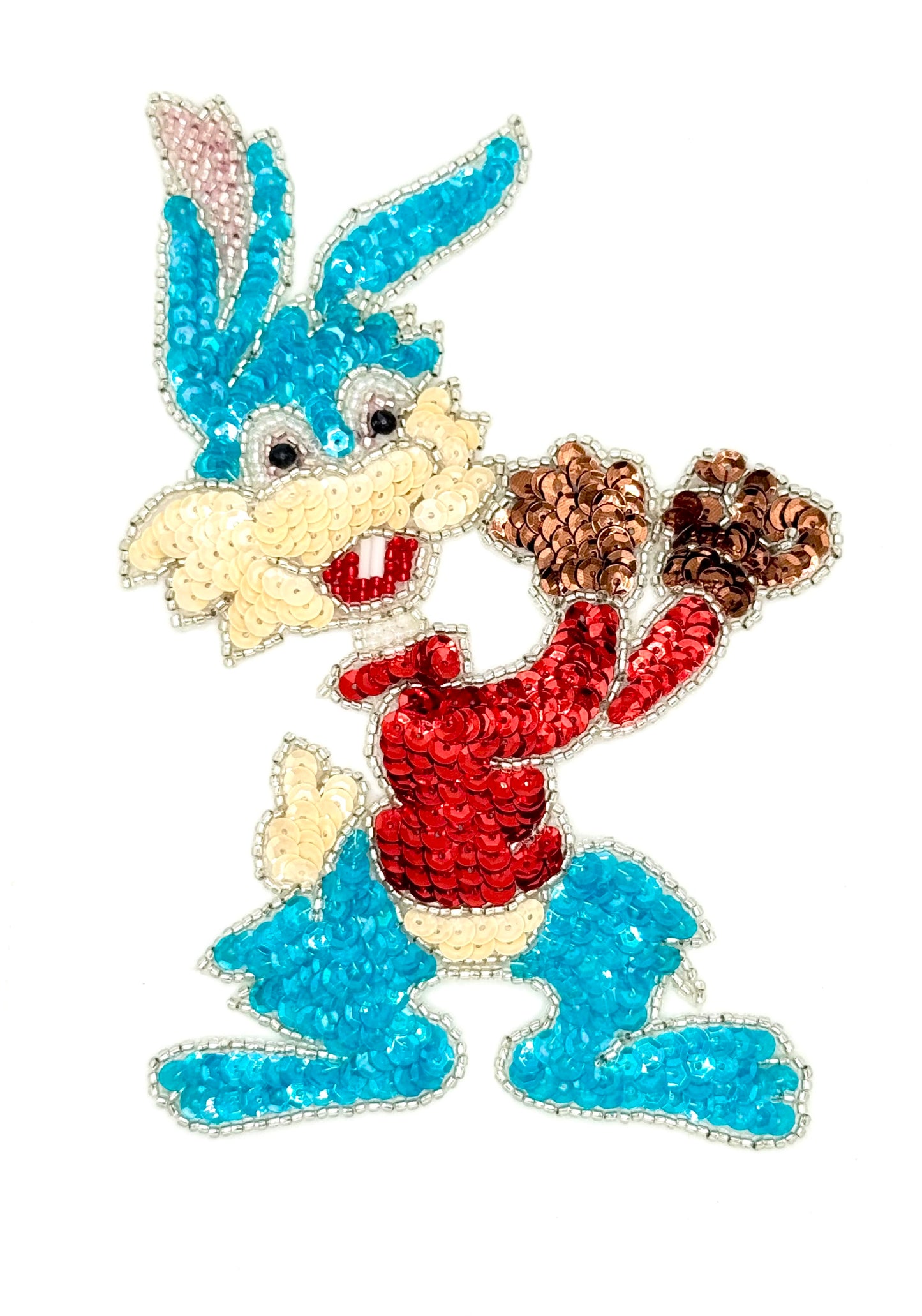 Rabbit Boxing -  Multicolored Sequins and Beads 6" x 4.25"