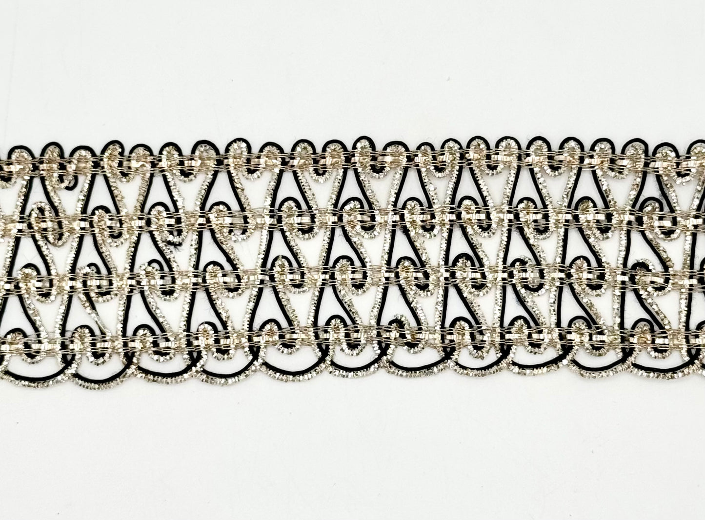 Trim by the Yard - Black and Silver Bullion Thread 2" Wide