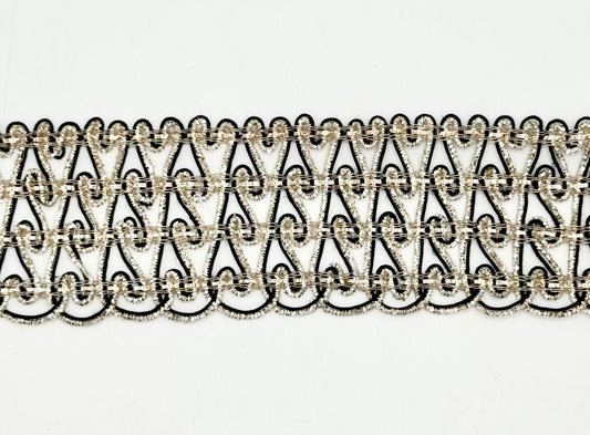 Ribete por metros - Hilo de lingotes negro y plateado de 5 cm de ancho