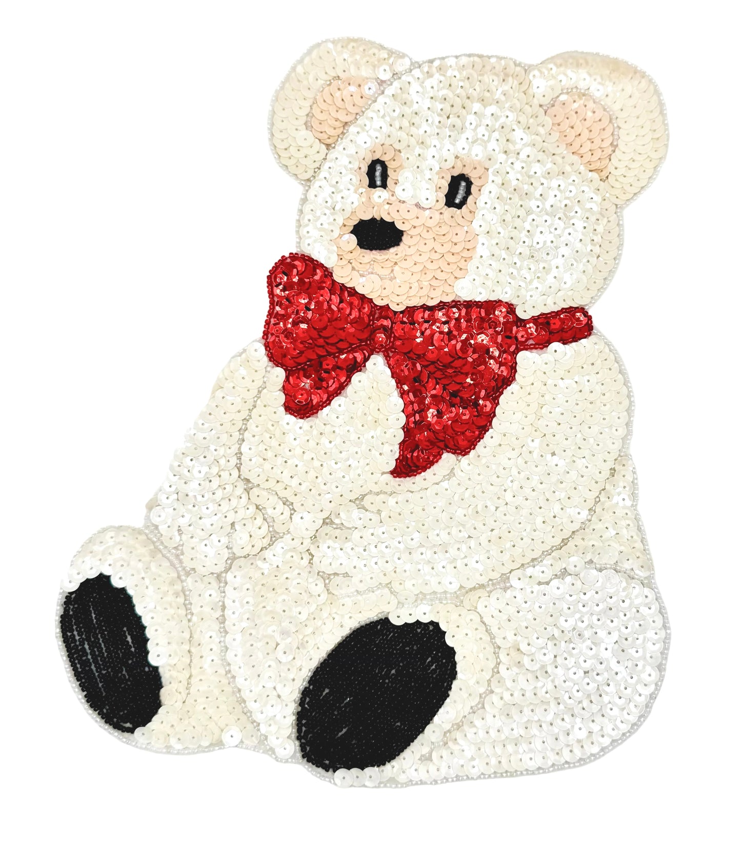 Oso de peluche con lazo - Lentejuelas y cuentas 10.5" x 8"
