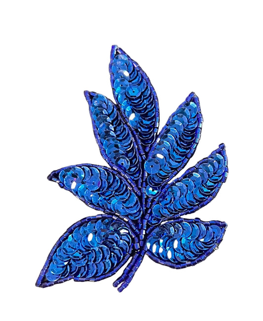 Leaf Single with Royal Blue Sequins and Beads 1.45" x 2"