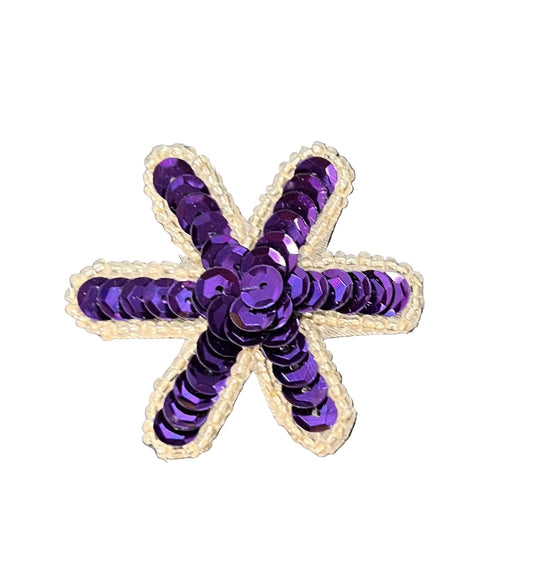 Flower with Purple Sequins and Silver Beads 2" x 2"