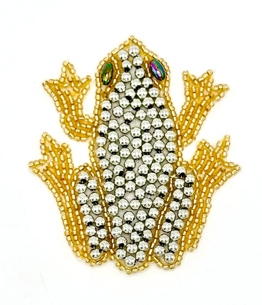 Frog with Silver and Gold Beads - Iridescent Eyes 3" x 2.5"