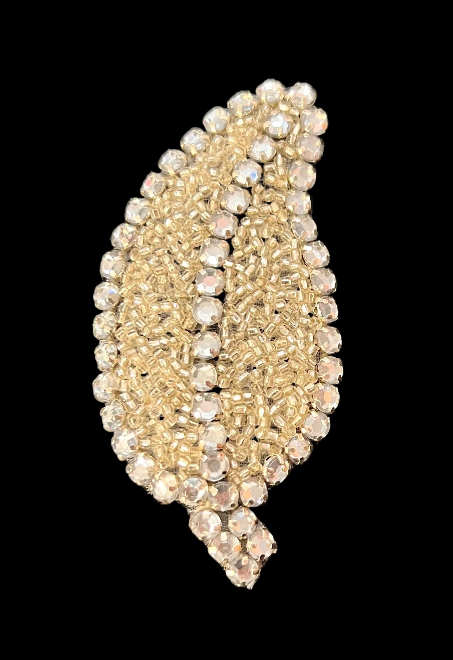 Leaf with High Quality Rhinestones and White Beads 4" x 1.25"