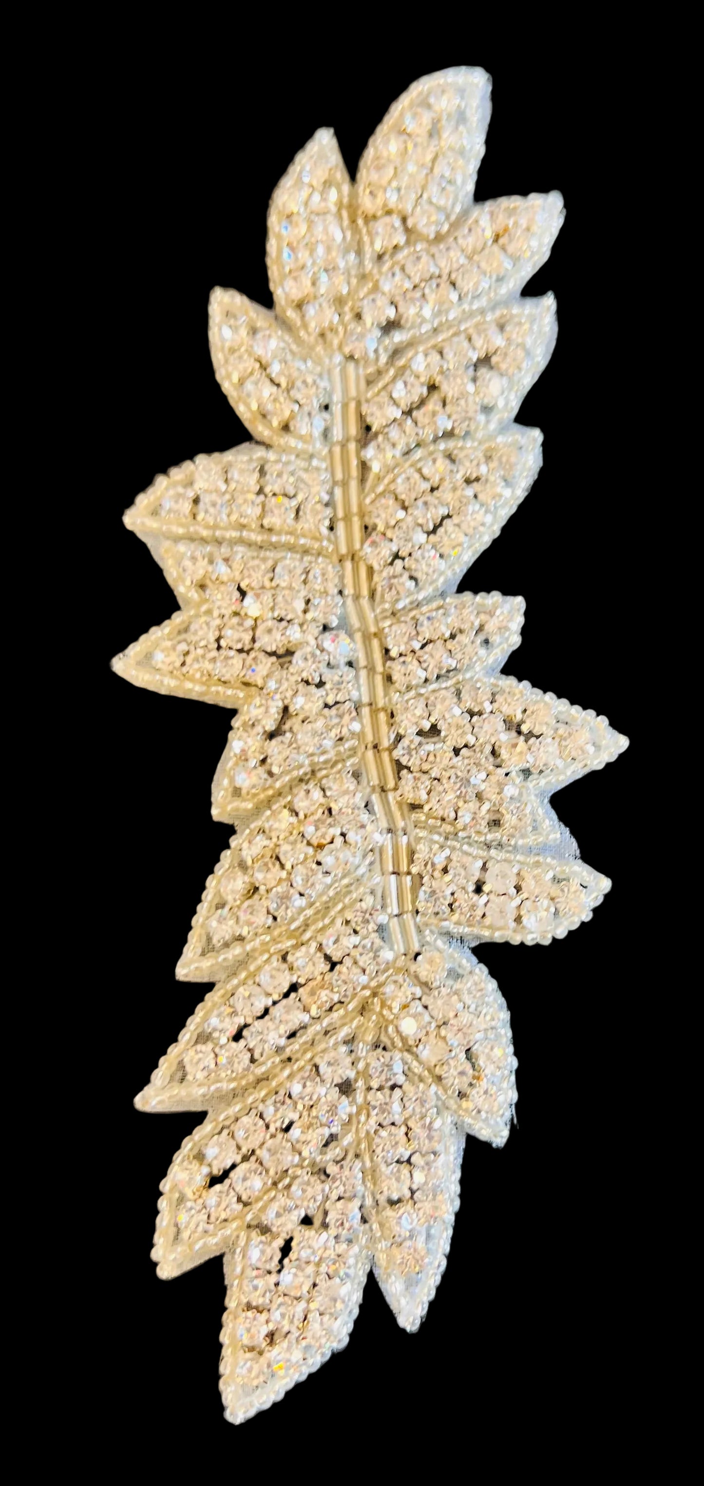 Designer Motif Leaf with Multi-quantities high quality Rhinestones and Silver Beads 7" x 2.75"