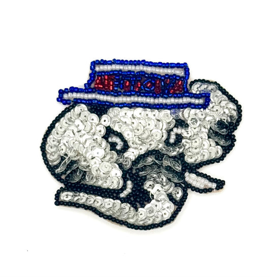 Decorative patch with sequins and beads on a white background