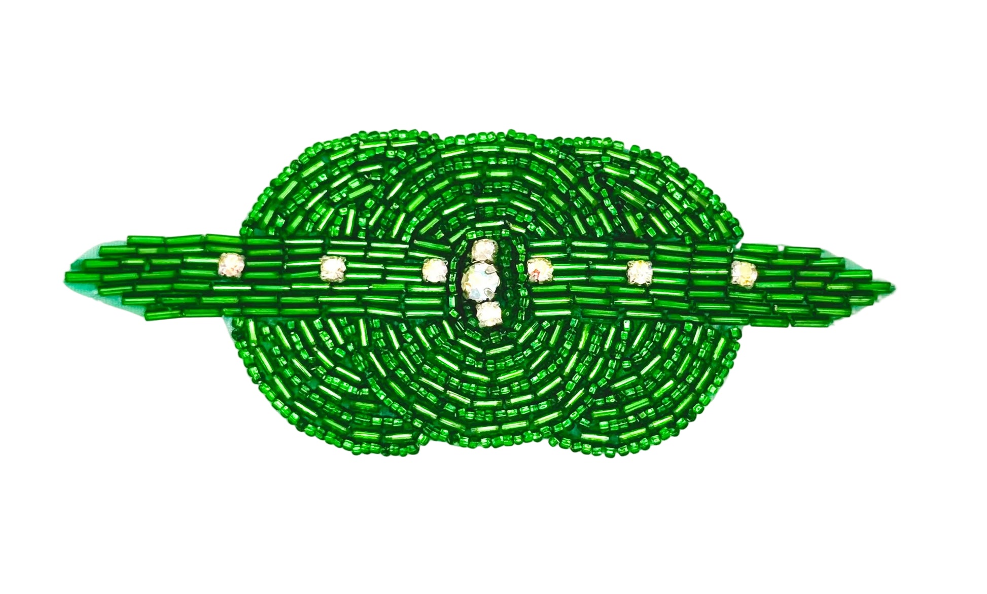 Green beaded patch on a white background