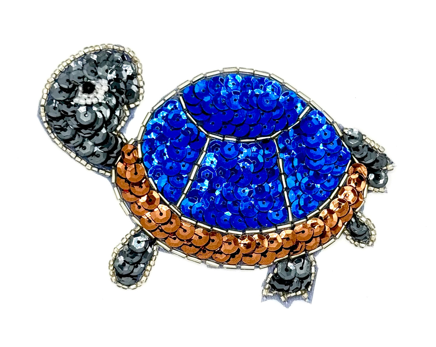 Turtle with Sequins and Beads - Choice of Color: Blue or Gold - 4.75" x 3.25"