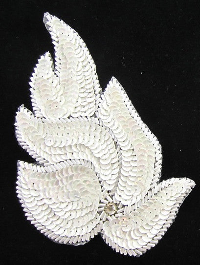 Par de Hojas con Lentejuelas Blancas y Piedra Acrílica 6" x 3.5"