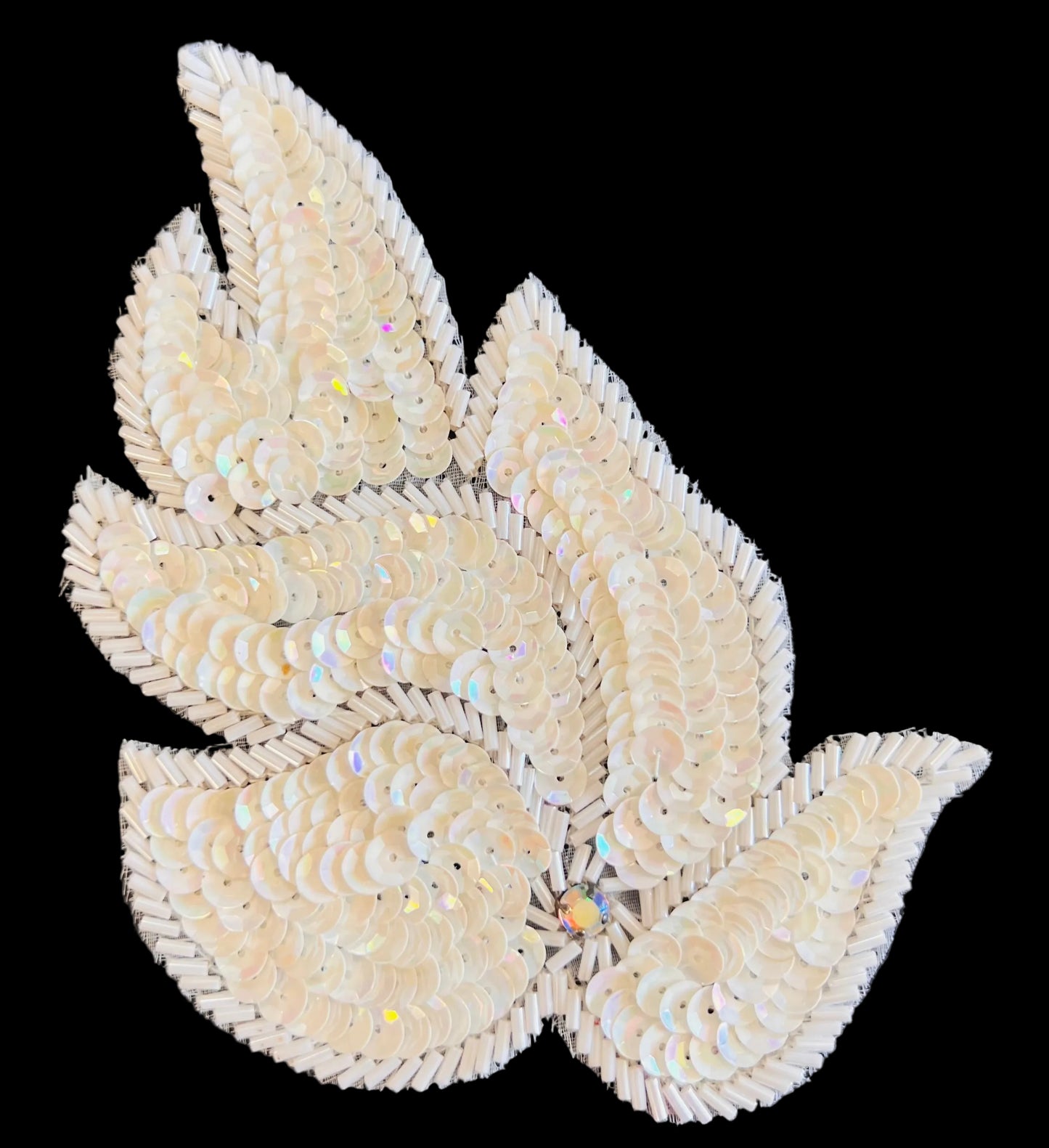Par de Hojas con Lentejuelas Blancas y Piedra Acrílica 6" x 3.5"