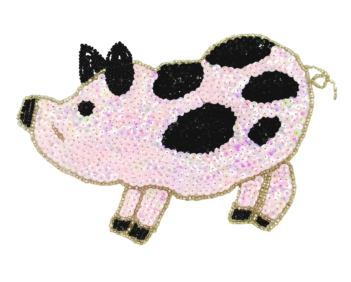 Pig with Pink and Black Sequins and Beads 9" x 6"