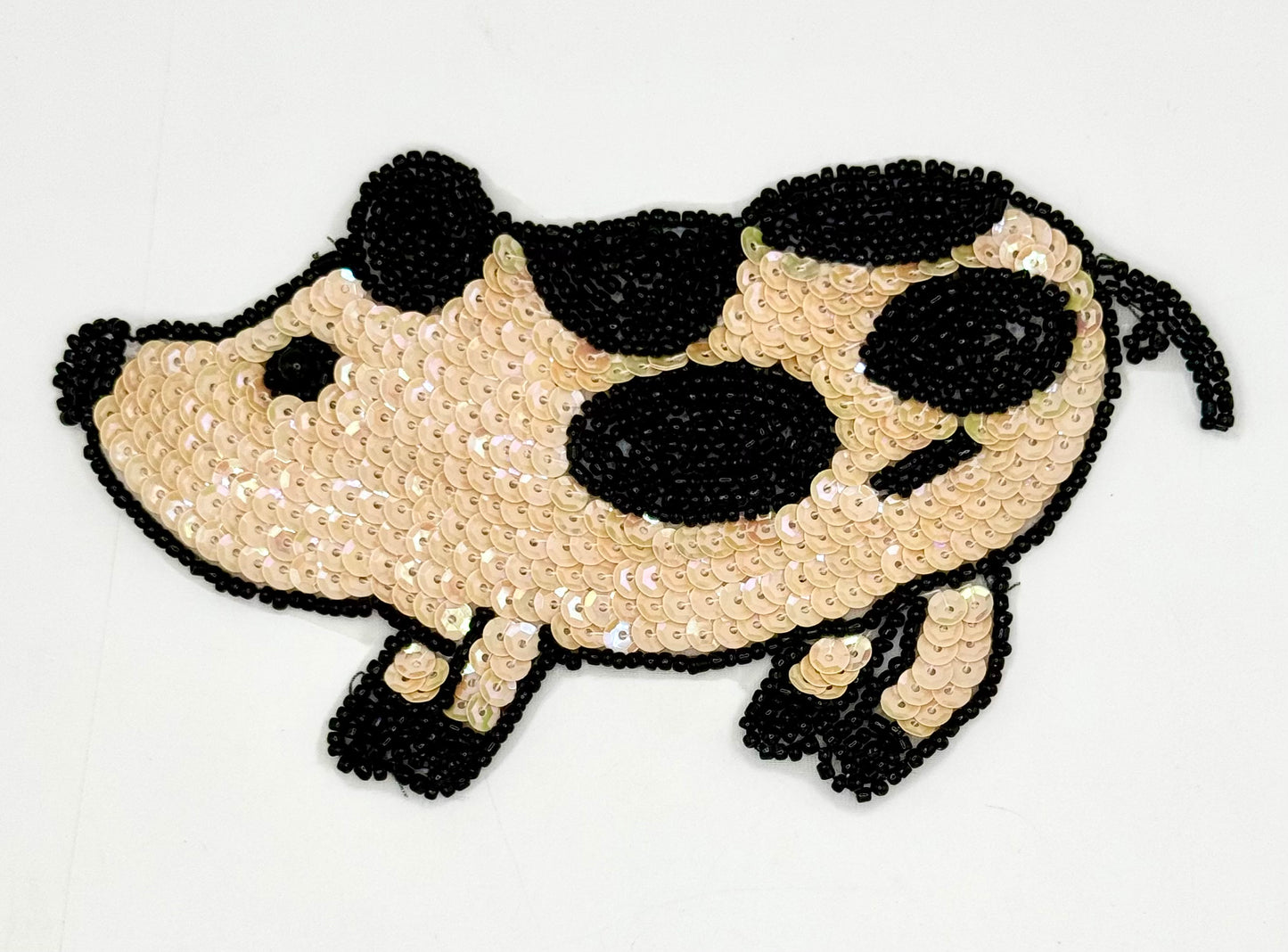 Pig with Iridescent Beige and Black Glass Beads 5.75" x 3"