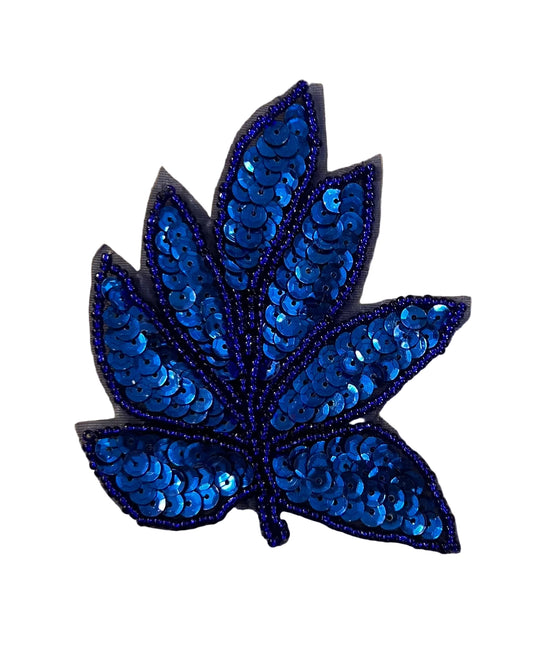 Leaf Motif Leaf with Royal Blue Sequins and Beads 3.75" x 3.5"