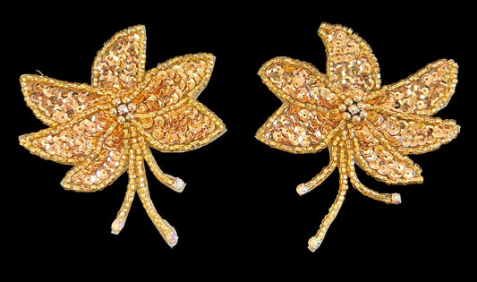 Flower Epaulet with Gold Sequins and AB Rhinestones in Center 2.5" x 2.5"