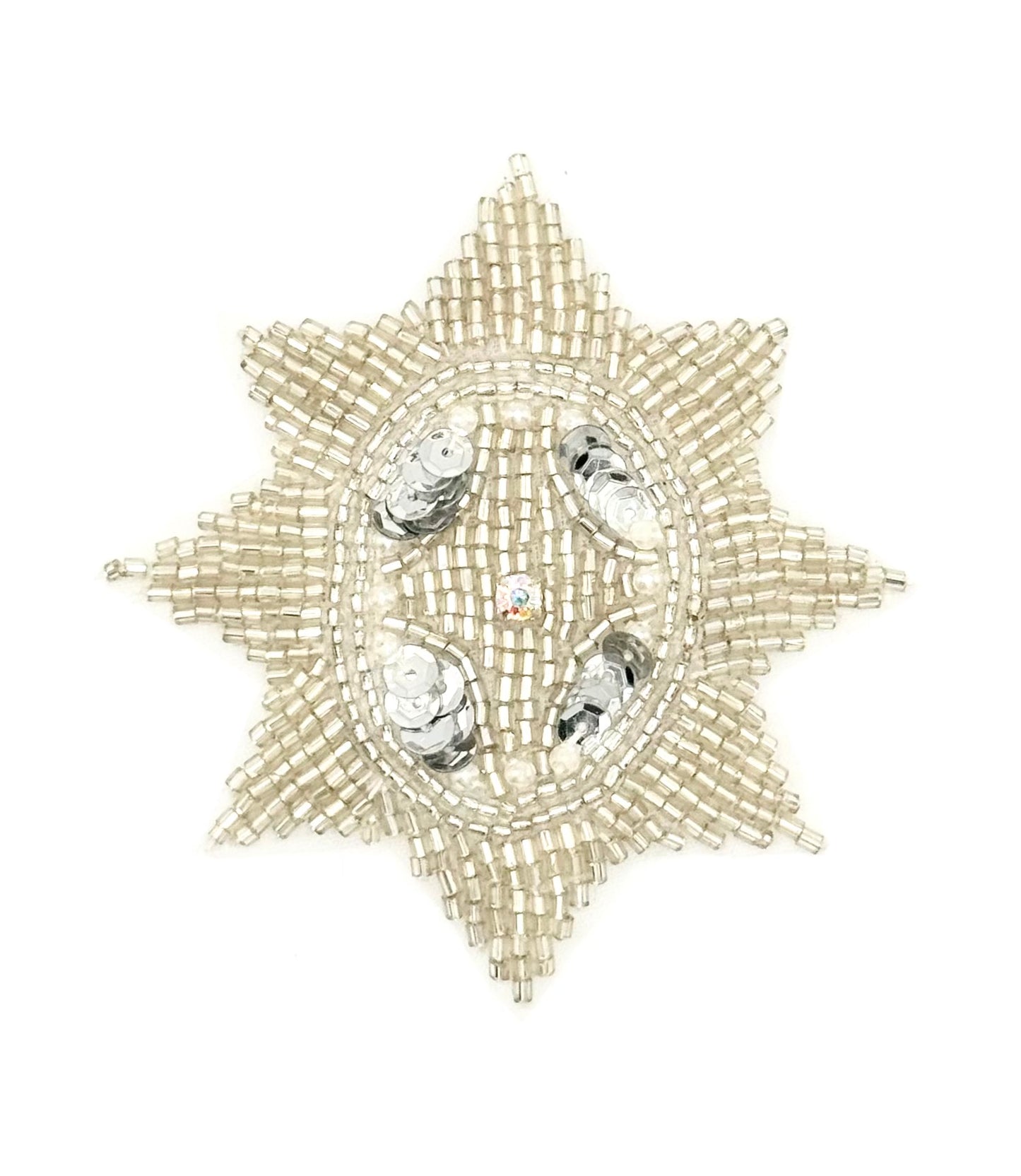 Diseño de motivo de estrella - Lentejuelas/Cuentas plateadas - Diamantes de imitación AB 3.25" x 2.75"