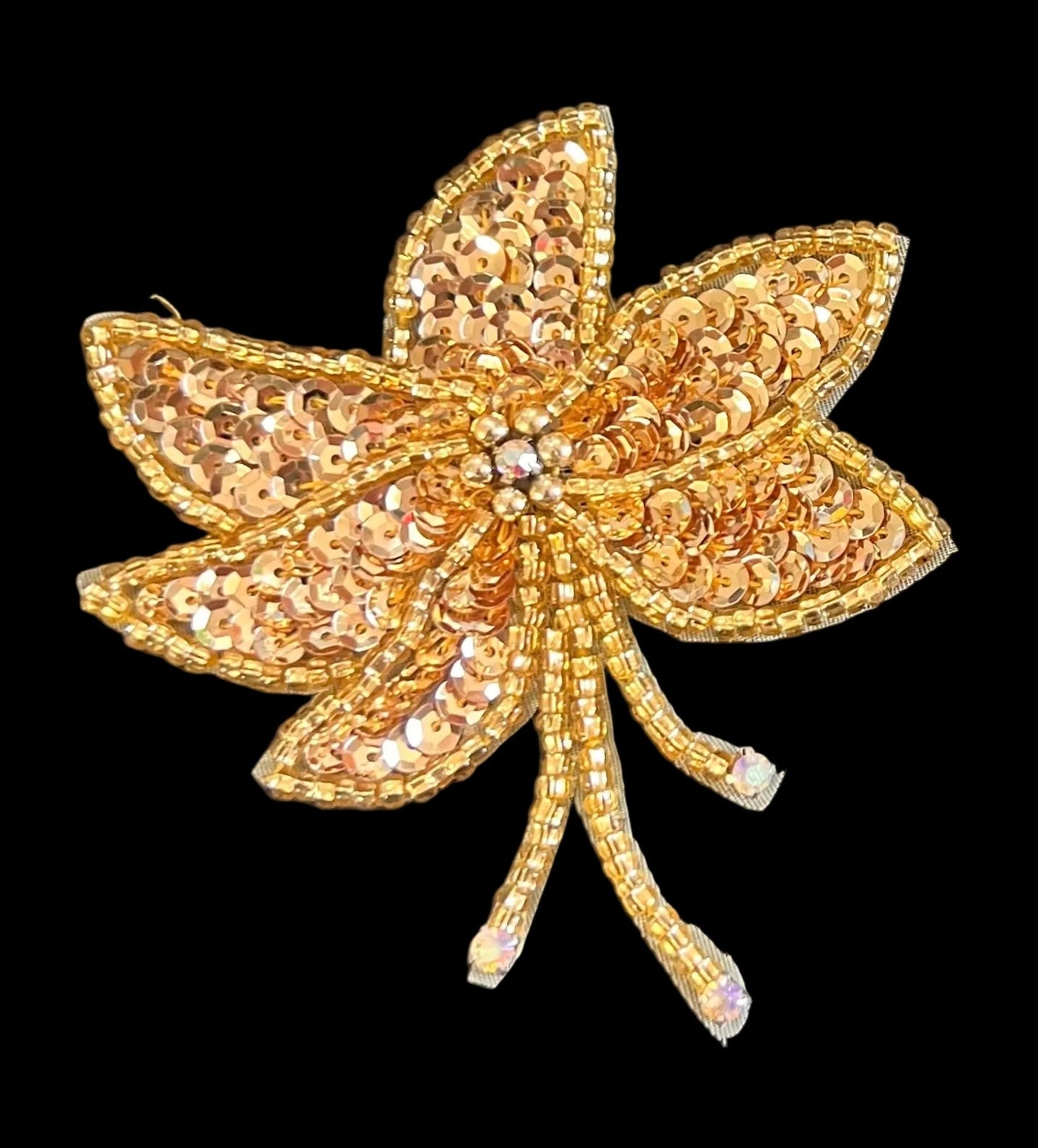 Flower Epaulet with Gold Sequins and AB Rhinestones in Center 2.5" x 2.5"