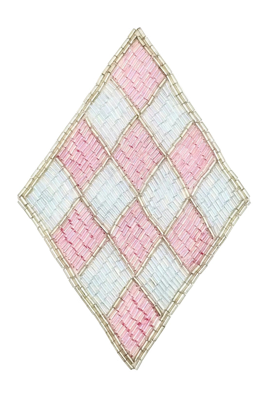 Diseño con motivos de diseñador en forma de diamante - Cuentas rosas/irisadas/plateadas 15,24 cm x 10,16 cm