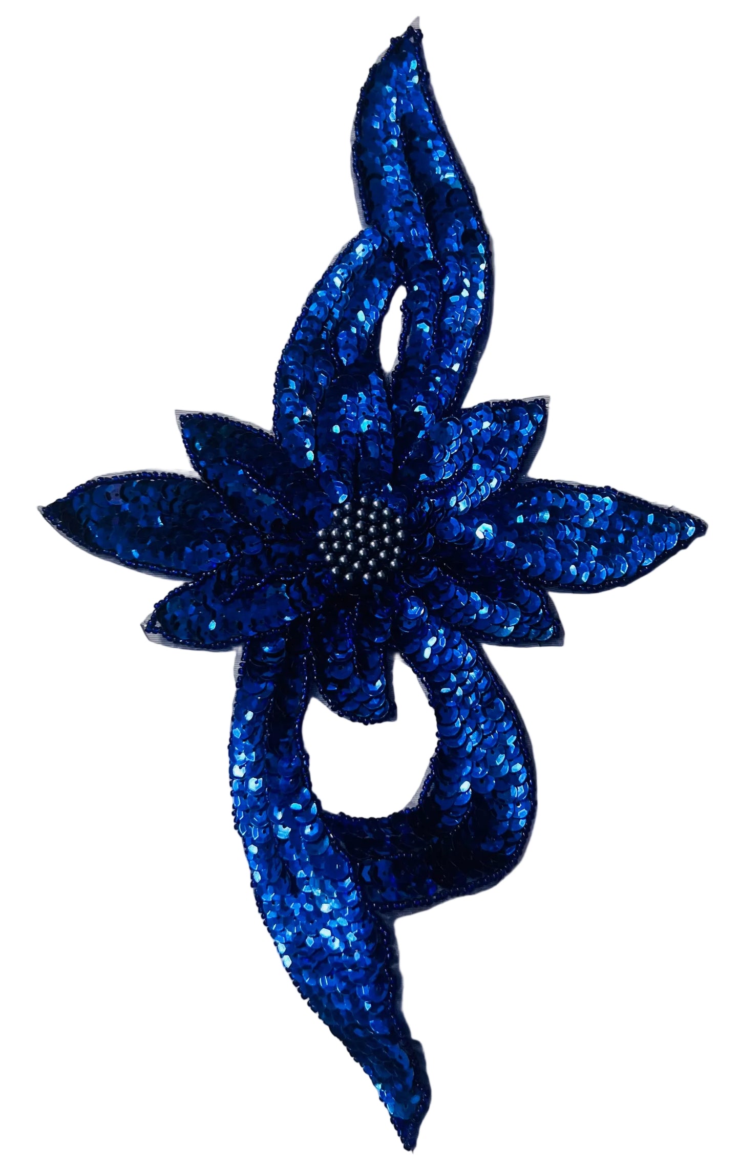 Royal Blue Flower Appliqué – Choice of 2 Styles | Sequin & Glass Bead | 12.5" x 7.5"