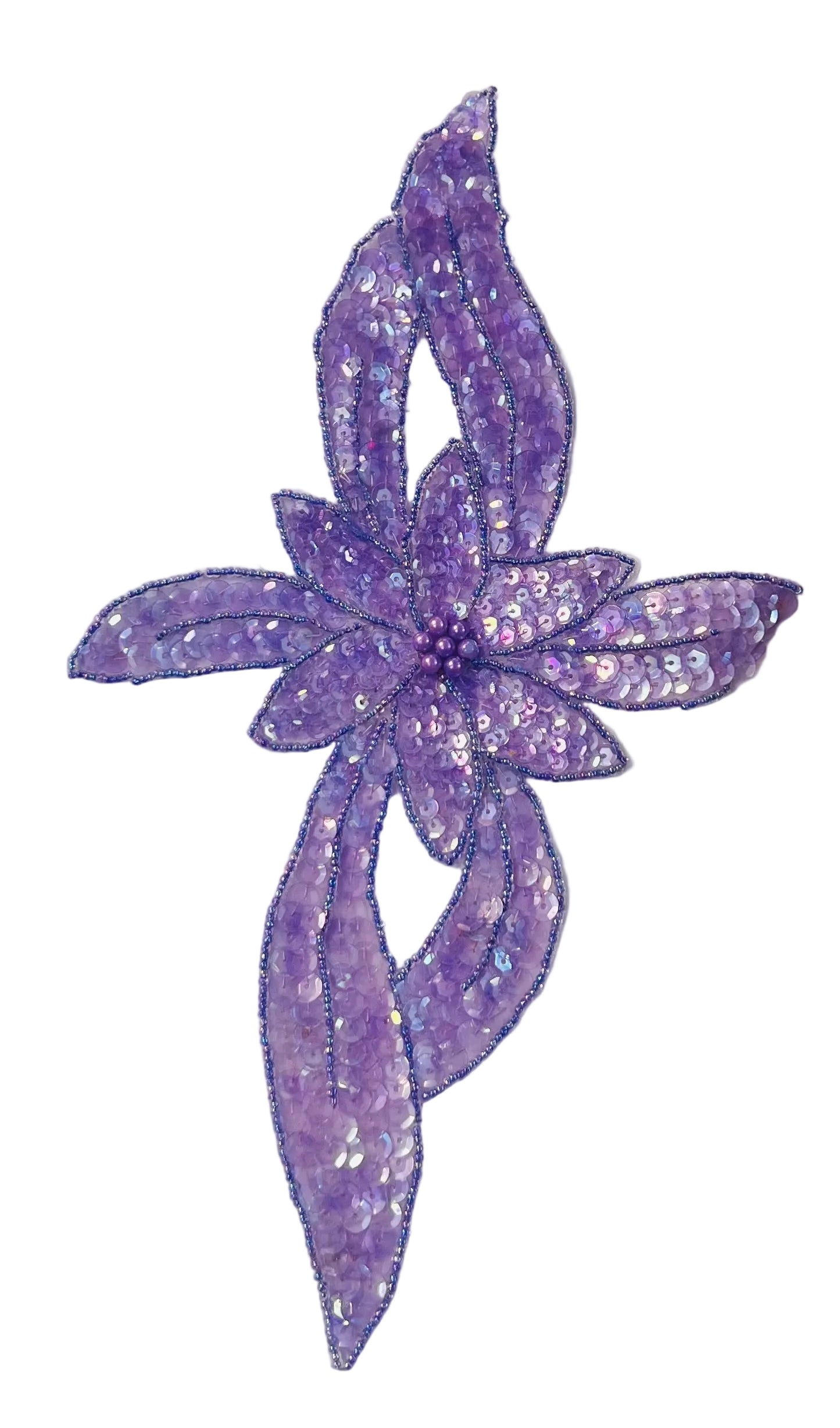 Flor con lentejuelas y cuentas morado claro 12.5" x 7.5"