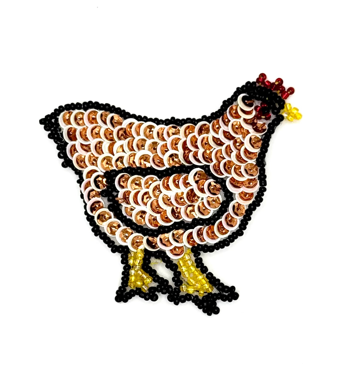 Choice of Rooster or Hen - Bronze and White Double Sequins - Black, Gold, and Red Beads