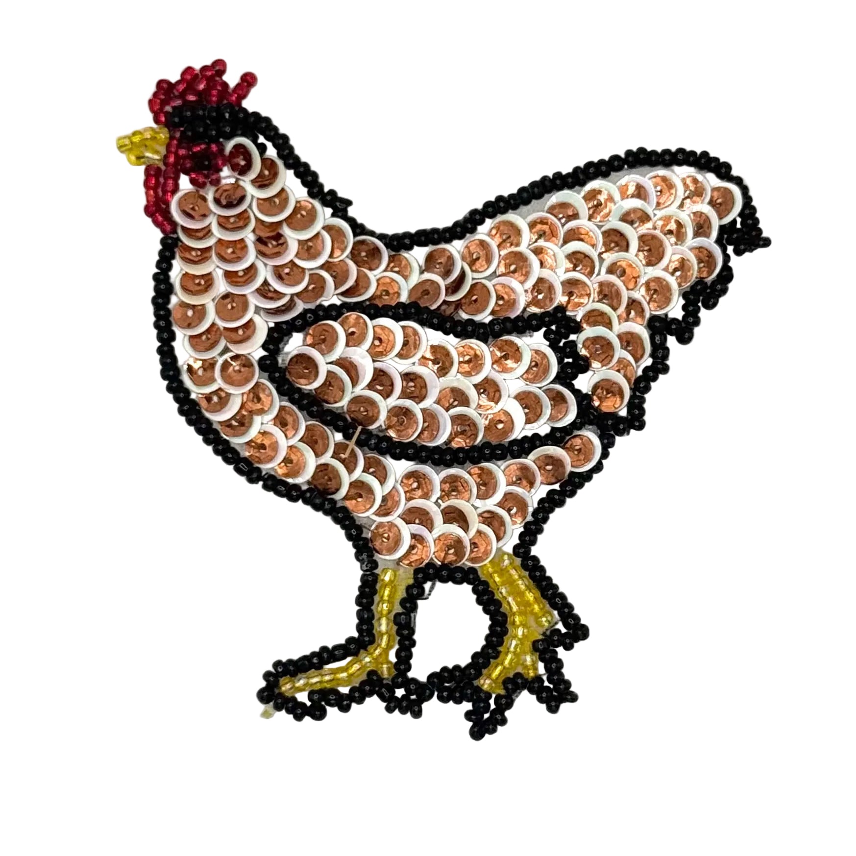 Beaded rooster design on a white background