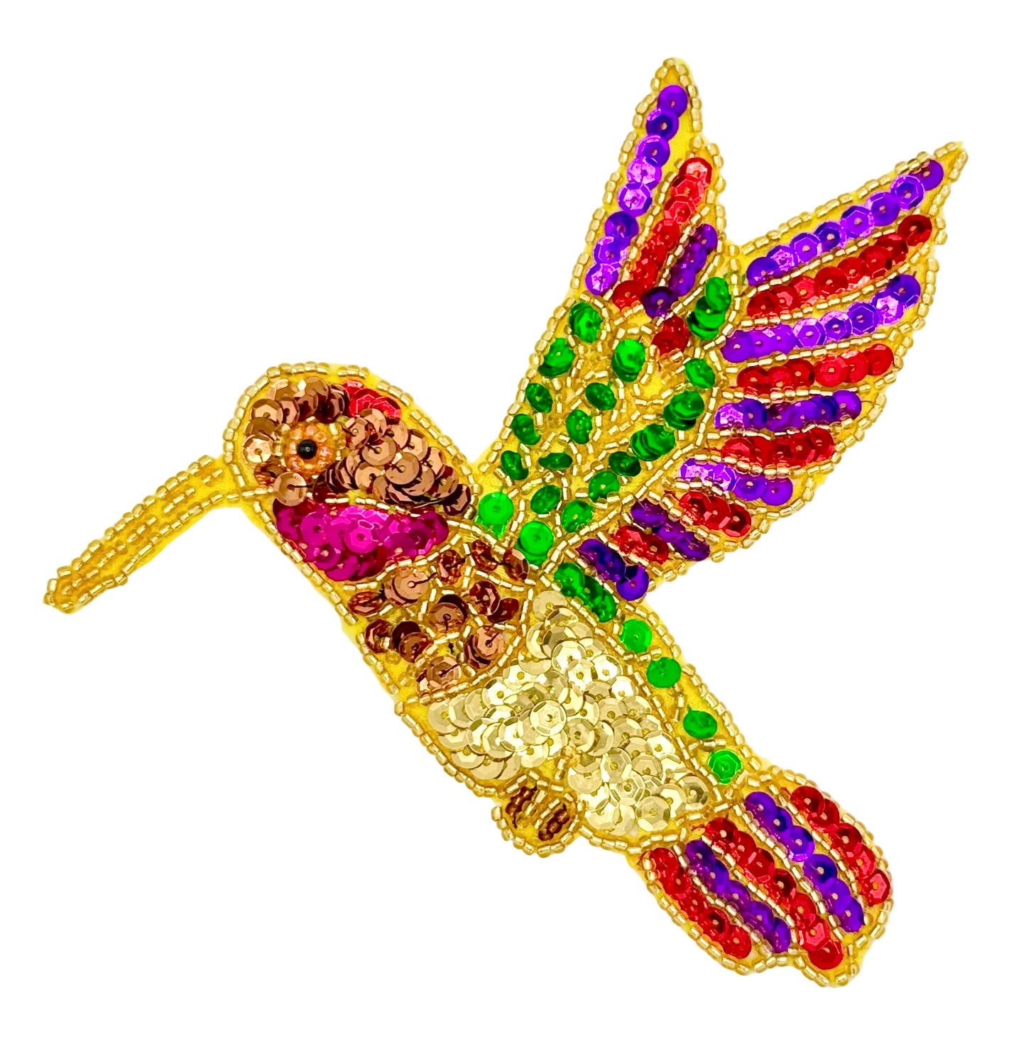 Hummingbird with Multi-Colored Sequins and Beads 5.75" x 5.5"