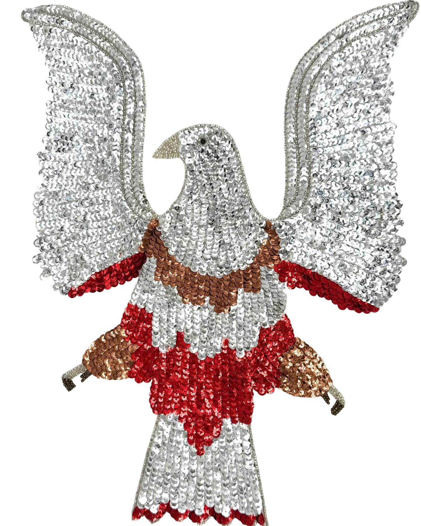Eagle - Red Silver and Bronze Sequins - Silver Glass Beads 15" x 11.5"