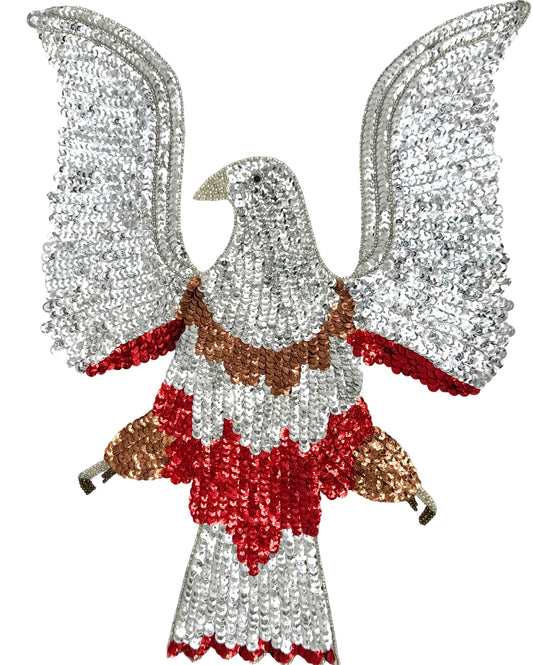 Eagle - Red Silver and Bronze Sequins - Silver Glass Beads 15" x 11.5"
