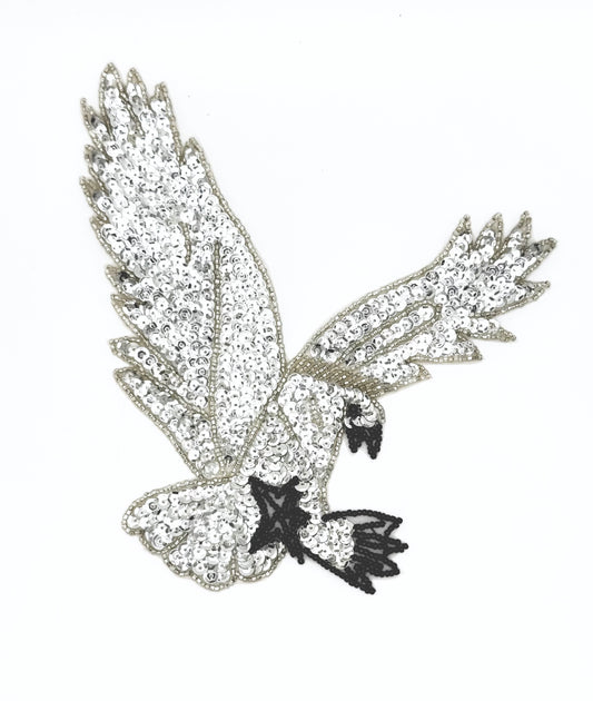 Eagle with Silver and Black Sequins and Beads 7.25" x 7"