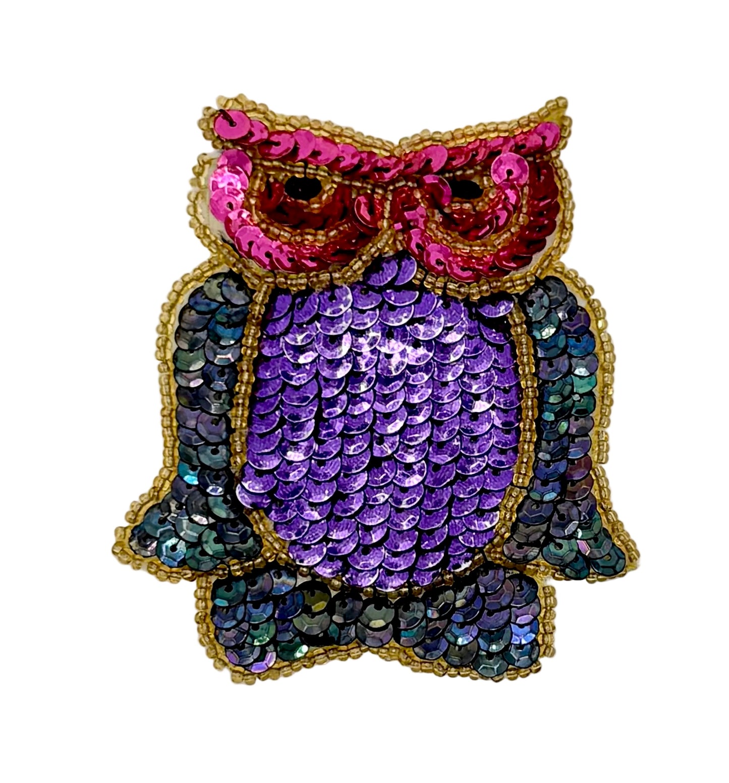 Vintage Owl with Multicolored Sequins and Beads 7.5" x 6.5" or 3.25" x 2.75"
