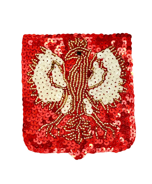 Phoenix Emblem Patch with Red and White Sequins and Gold and Black Beads 4” x 3.25”