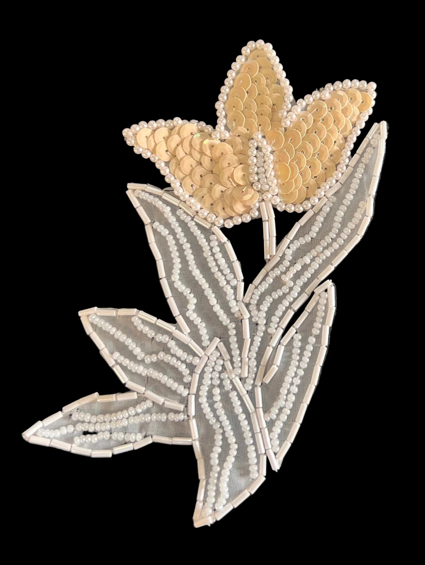 Flower Choice of Color Sequins - Beige/Mixed Iridescent Sequins - White Beads 4" x 6"