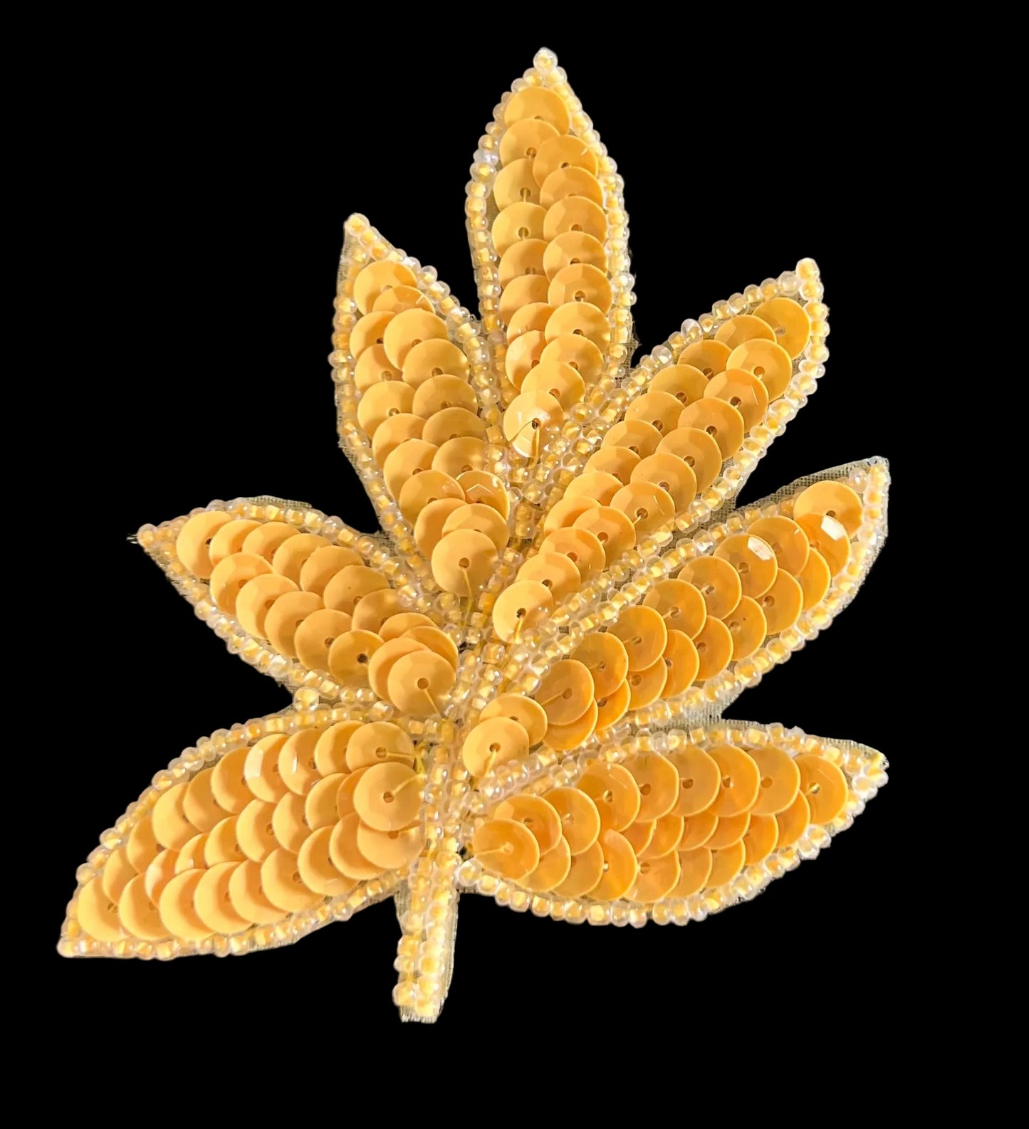 Leaf with Bright Yellow Sequins and Beads 4" x 3.75"
