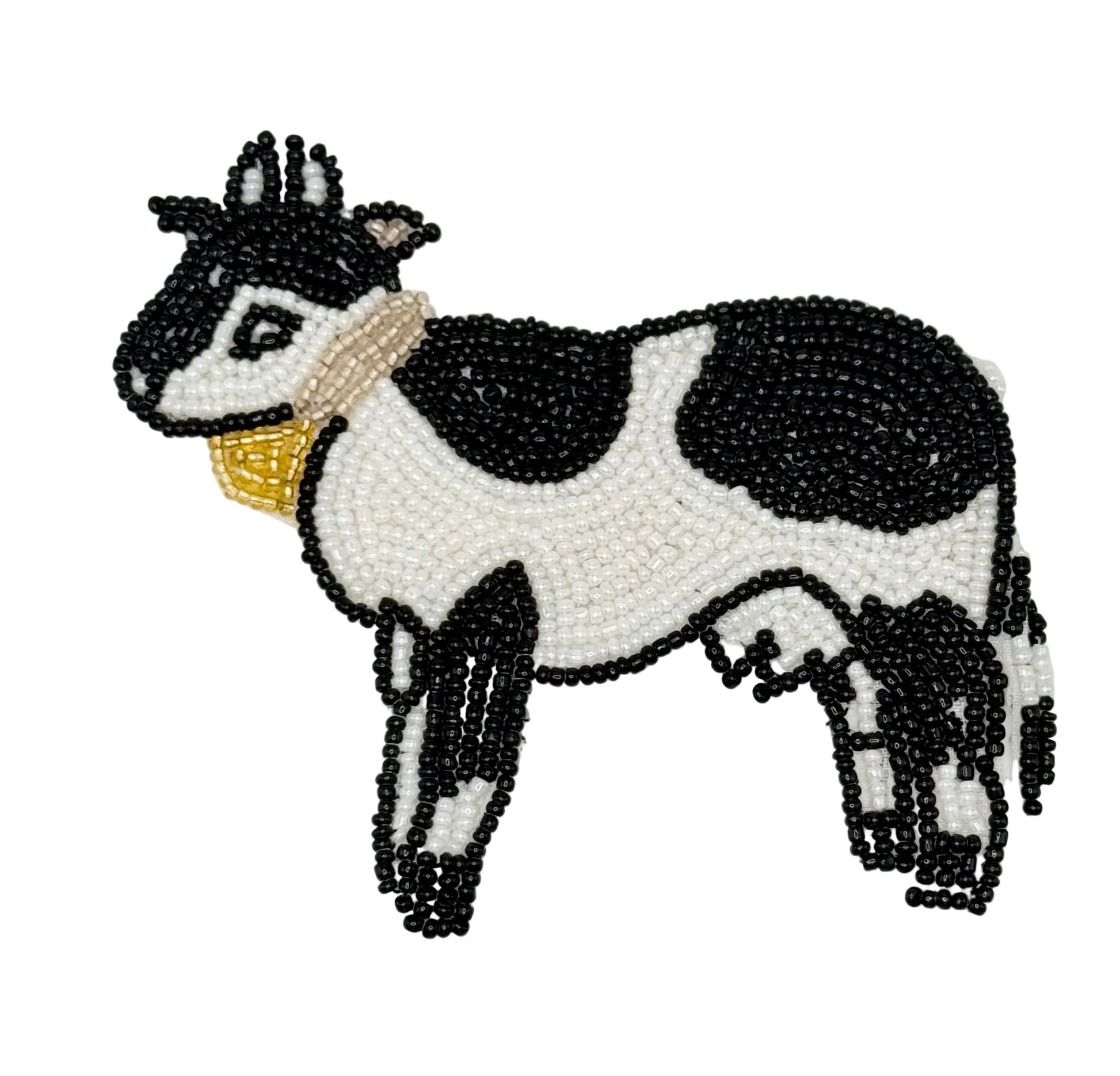 Beaded cow design on a white background