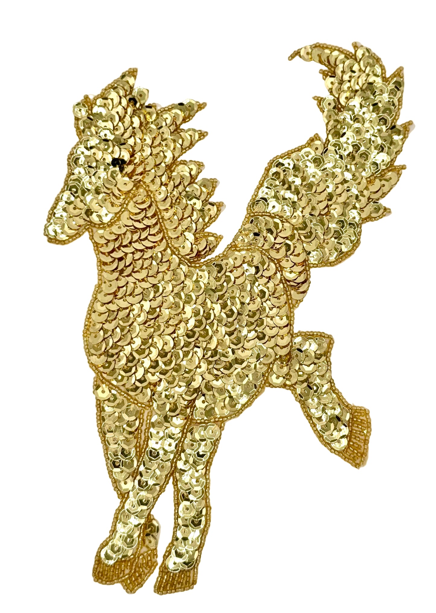 Horse Running and Kicking - Gold Sequins and Beads - 9.5'' x 6"