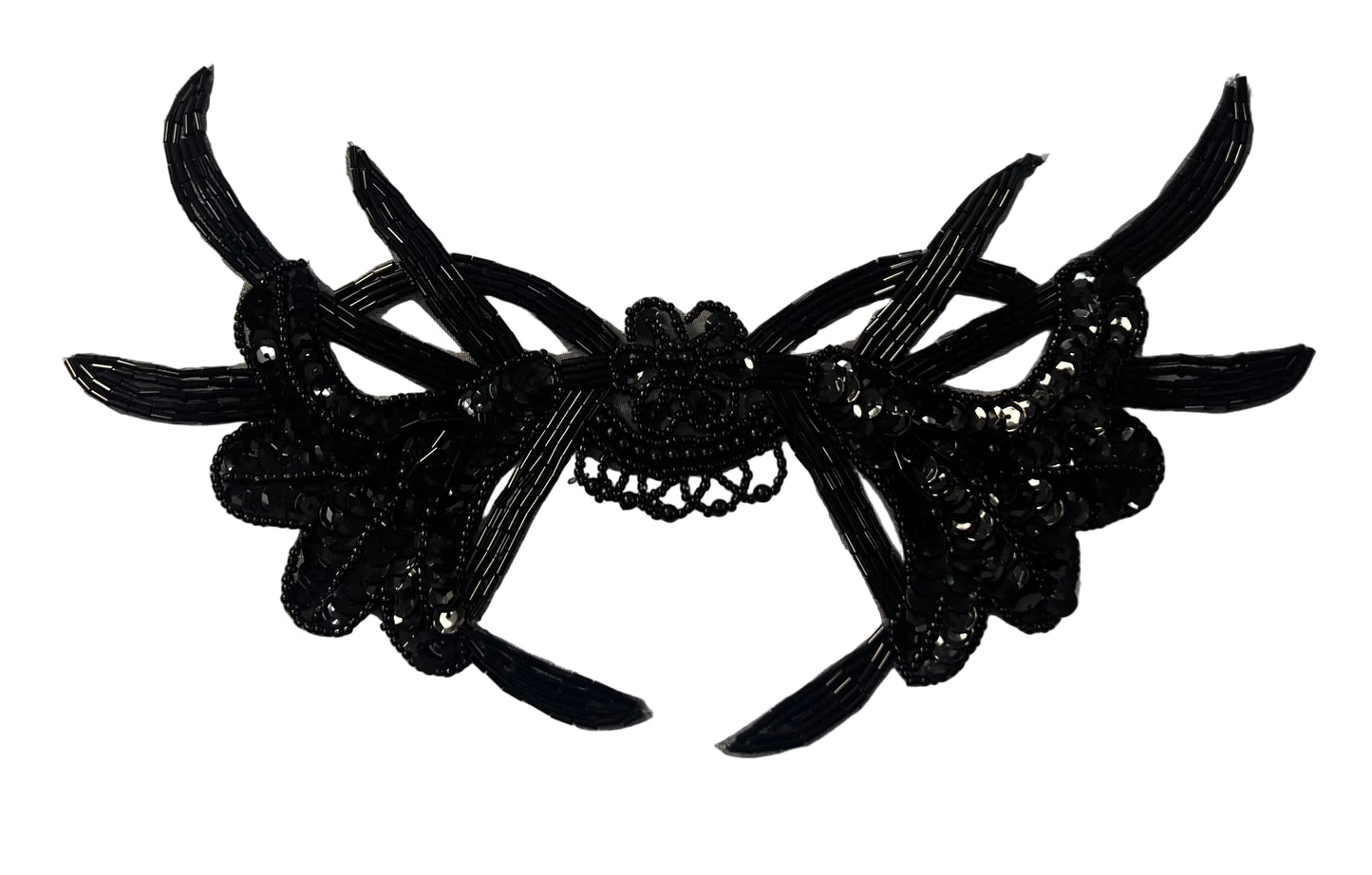 Flower Motif with Black Sequins and Black and Silver Beads 11.5" x 9"
