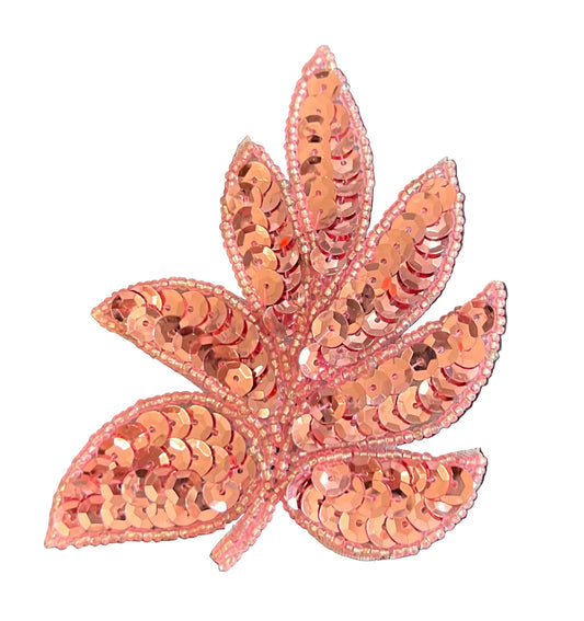 Leaf Pink Sequins and Beads 4" x 3"