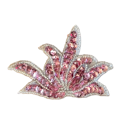 Leaf with Pink Sequins and Silver Beads 2" x 3" at