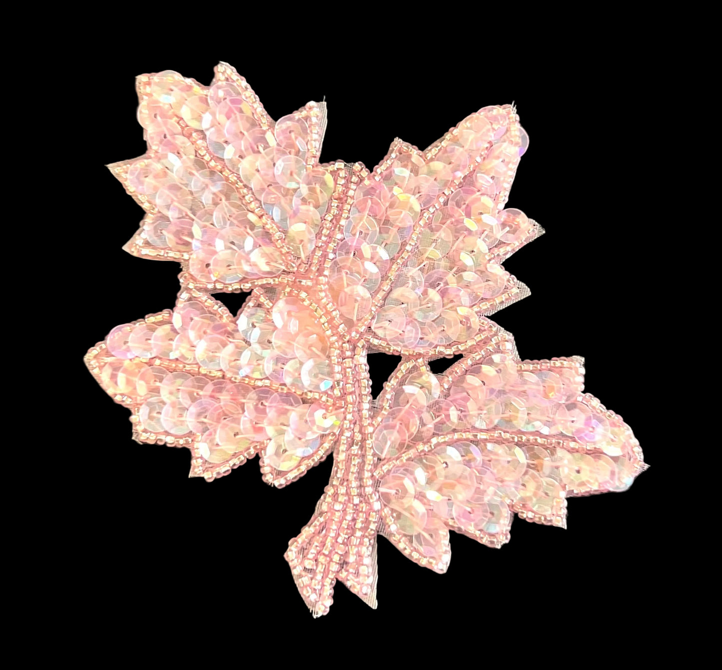 Hoja rosa de lentejuelas con cuentas de 10 x 10 cm