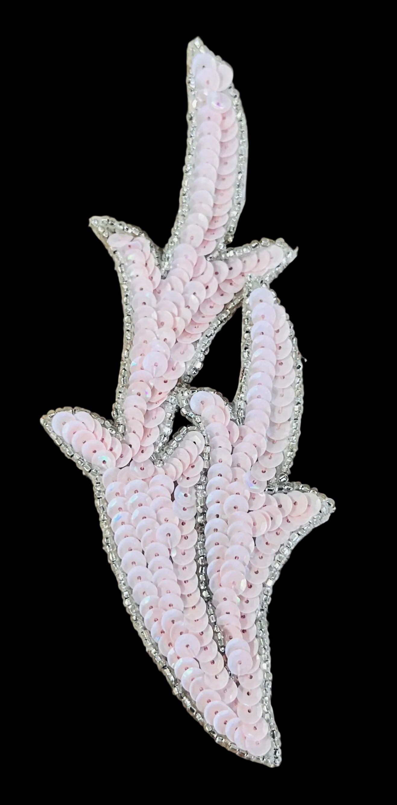Leaf Motif with Pink Sequins and Silver Beads 2.5" x 7"